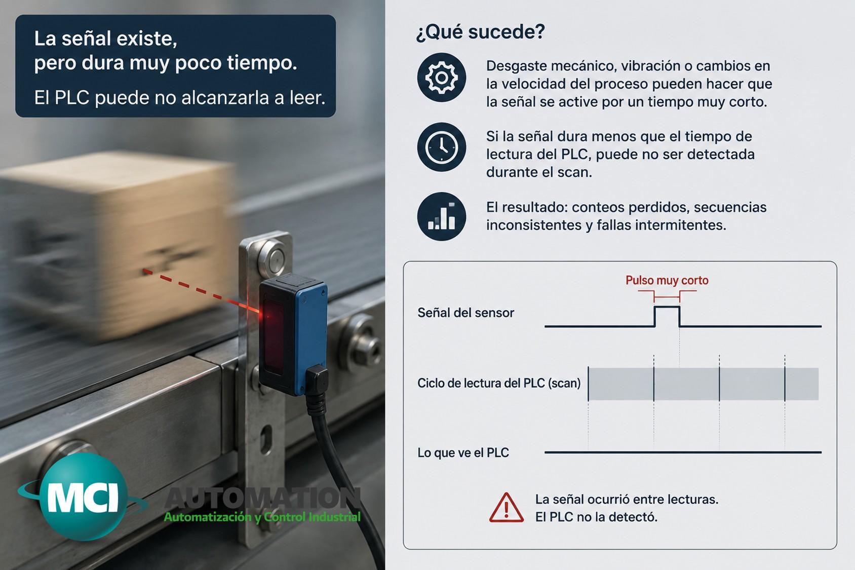 Descubre por qué algunas señales digitales fallan intermitentemente en PLC industriales y cómo diagnosticar problemas de sensores, proceso y automatización.