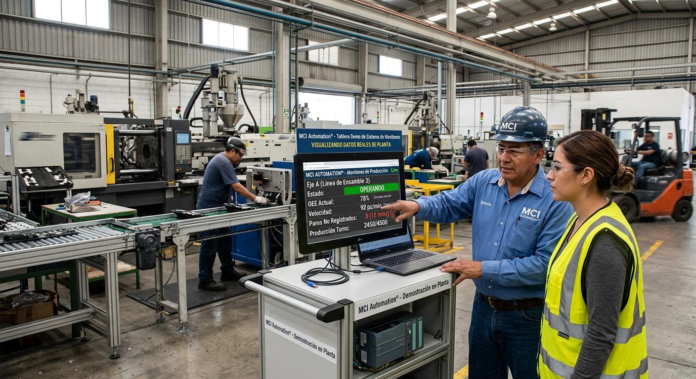 Integramos soluciones de monitoreo de máquinas industriales mediante PLC, HMI y SCADA para consultar variables y estados de operación a distancia.